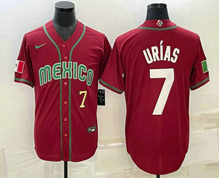 Mens Mexico Baseball #7 Julio Urias Number 2023 Red Blue World Baseball Classic Stitched Jersey1